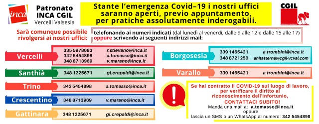 coronavirus Contatti INCA - COVID19 - orizzontale